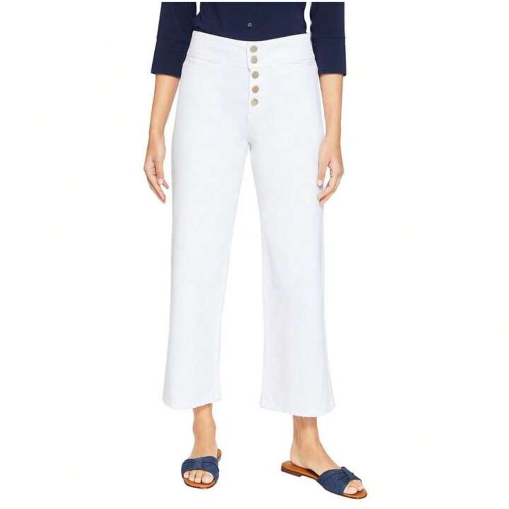 J McLaughlin Loris White Button Fly Wide Leg Cropped Jeans Sz 10